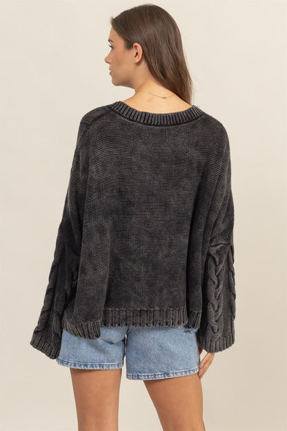 HYFVE Cable Knit Dropped Shoulder Oversized Sweater