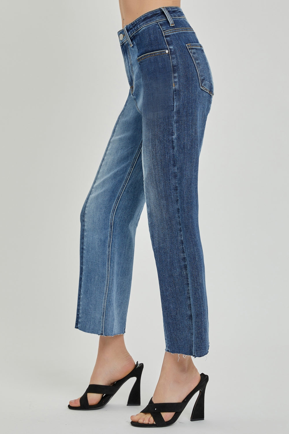 RISEN Mid-Rise Waist Two-Tones Jeans with Pockets