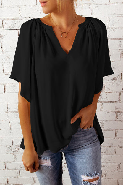 Gathered Flutter Sleeve Top