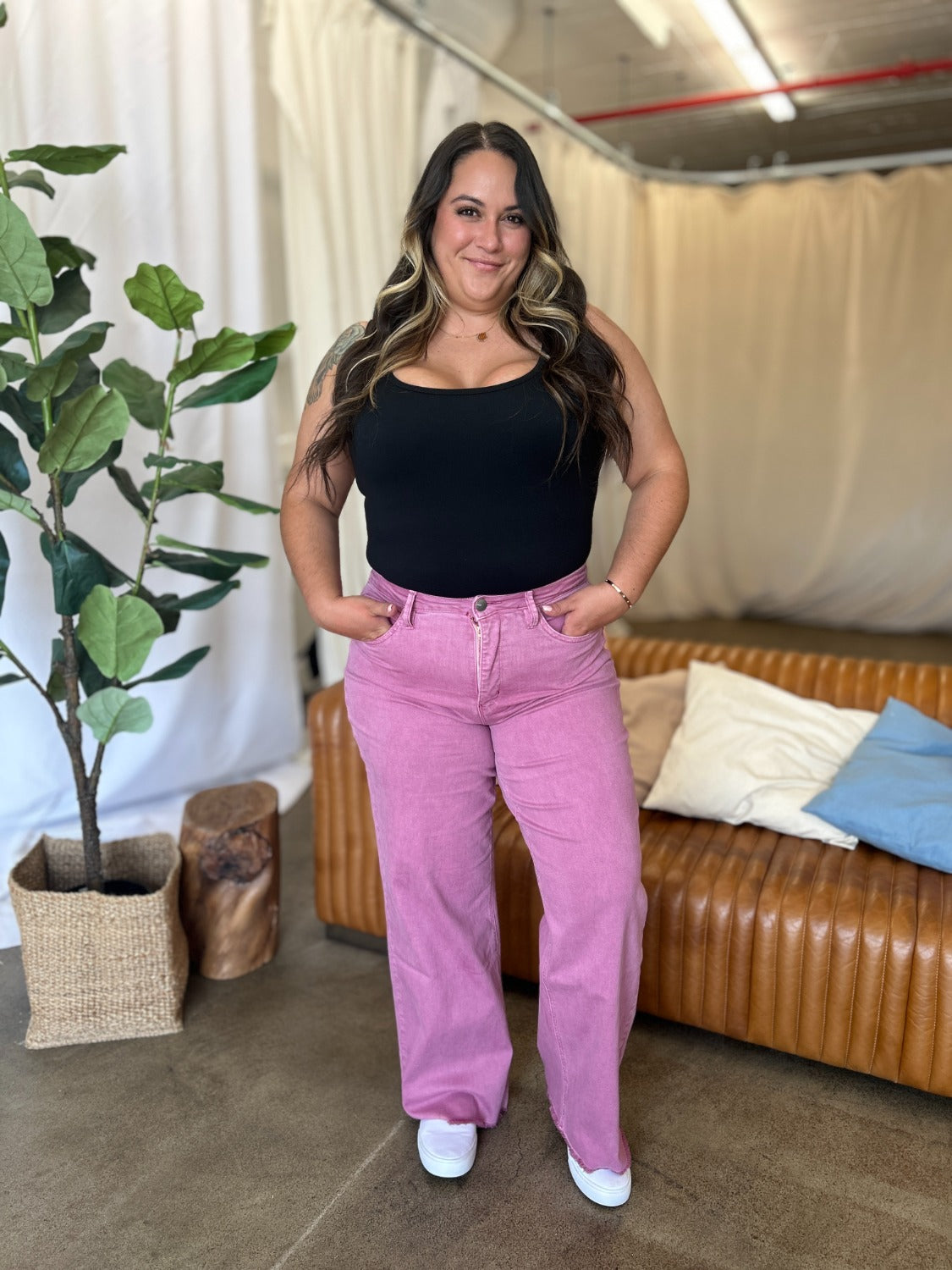 RFM High Rise Garment Dyed Wide Leg Jeans