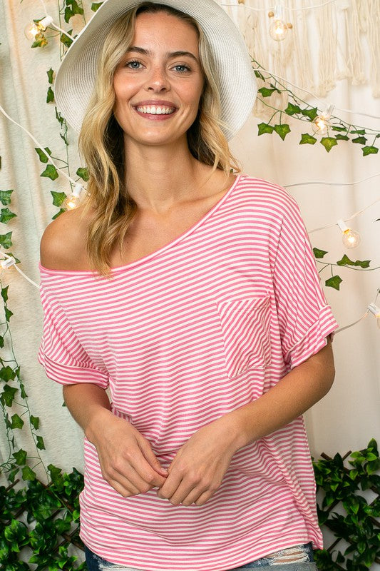 Stripe Jersey Shoulder Top-Plus