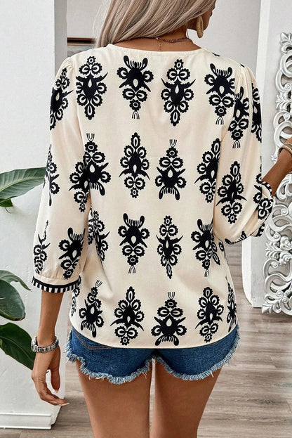 Boho Printed V-Neck Blouse