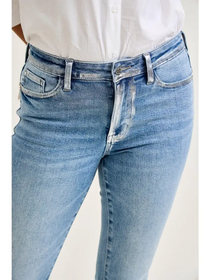 Metallic Seam Mid Rise Judy Blue Flare