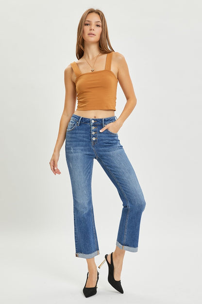 RISEN  Button Fly Cropped Bootcut Jeans