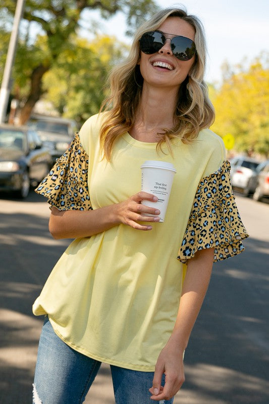 Solid Jersey Leopard Sleeve Top