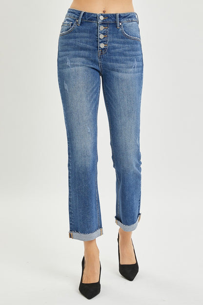 RISEN  Button Fly Cropped Bootcut Jeans