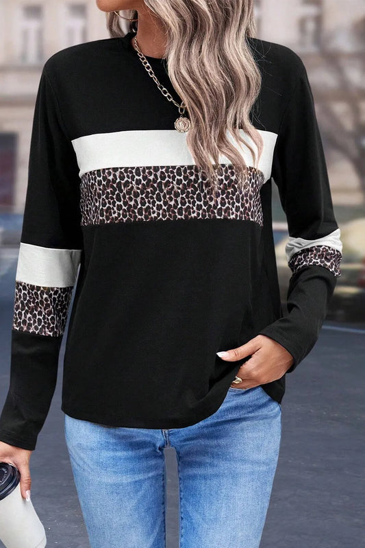 Leopard Round Neck Long Sleeve Tee