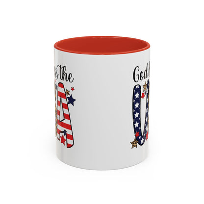 God Bless the USA Accent Coffee Mug – Patriotic Stars & Leopard 11/15oz