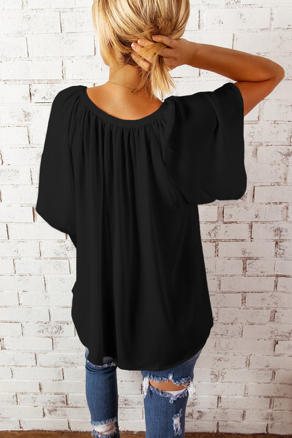 Gathered Flutter Sleeve Top