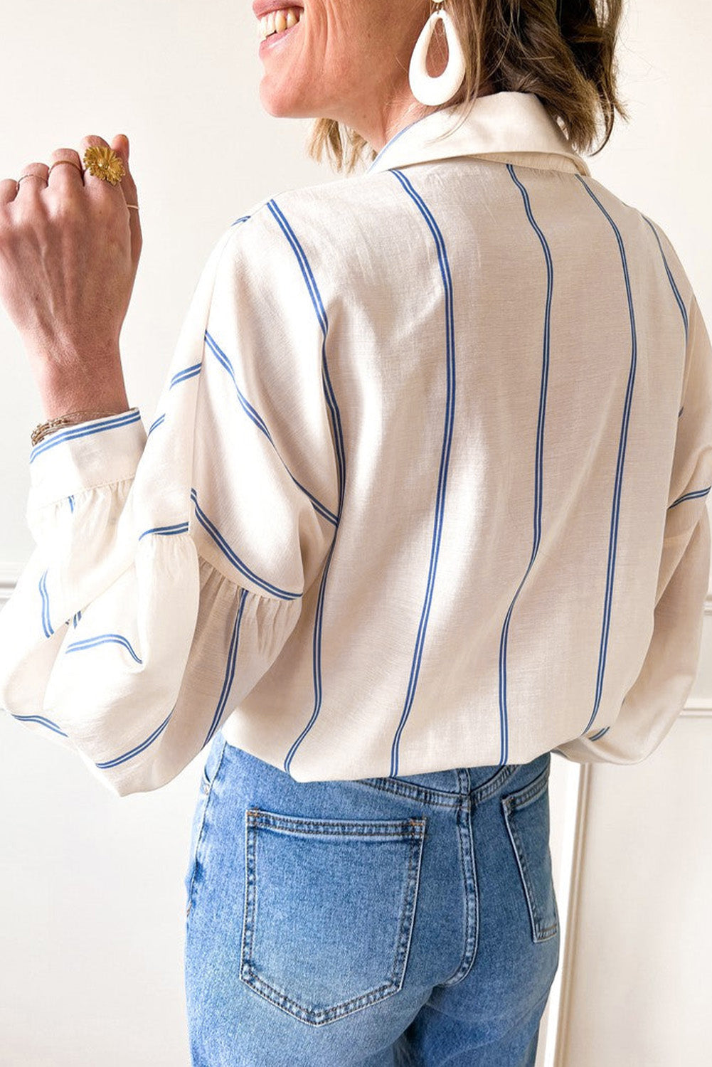 Striped Collared Long Sleeve Blouse