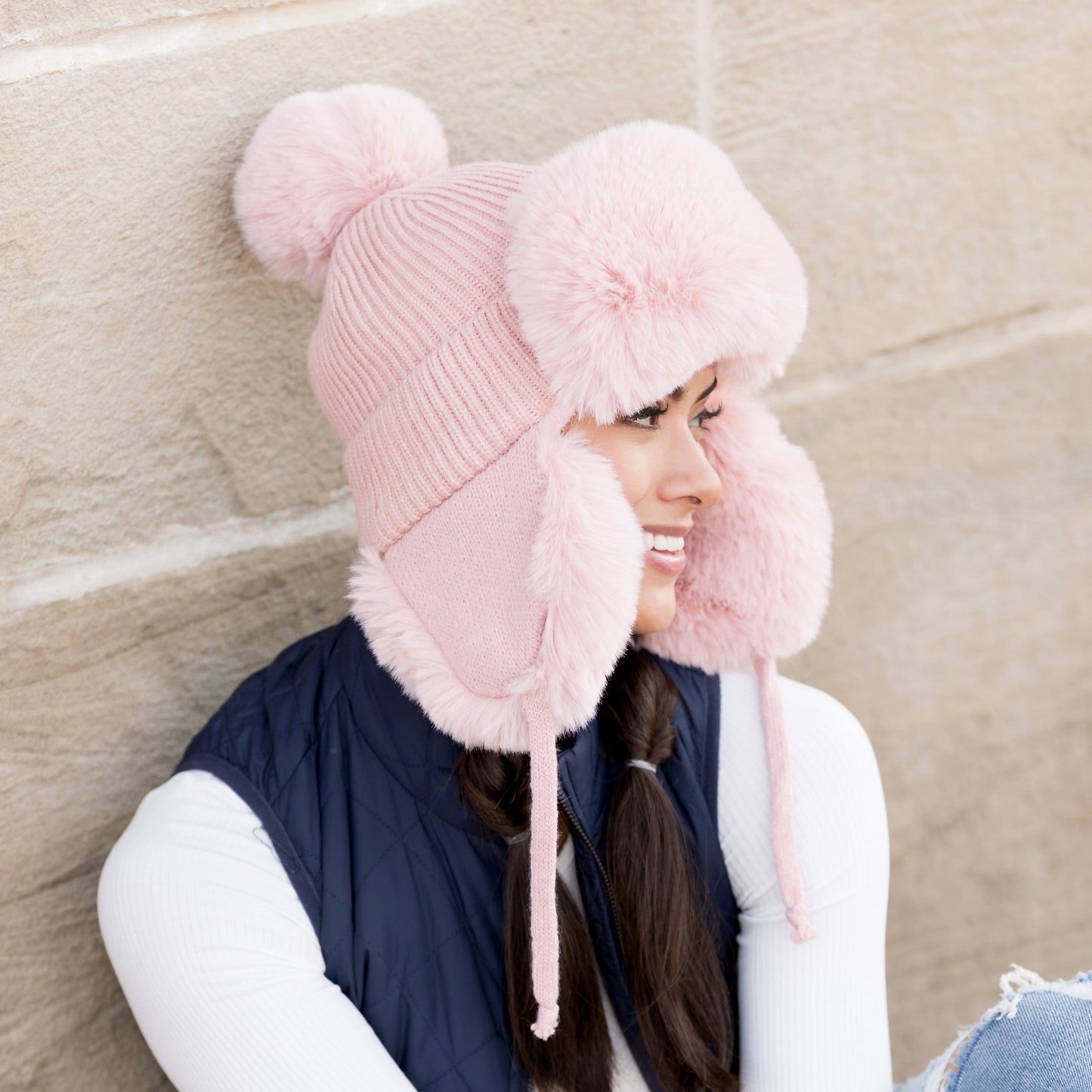 Ribbed Pom Trapper Hat