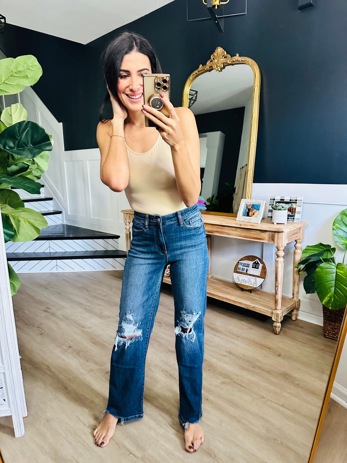 Rose High Rise 90's Straight Jeans in Dark Wash Judy Blue Jeans
