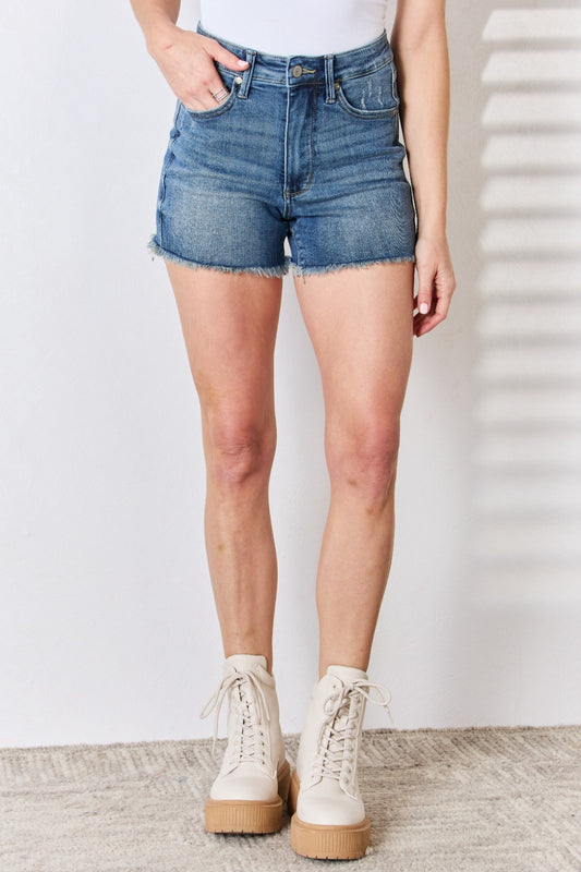 Judy Blue Tummy Control Fray Hem Shorts