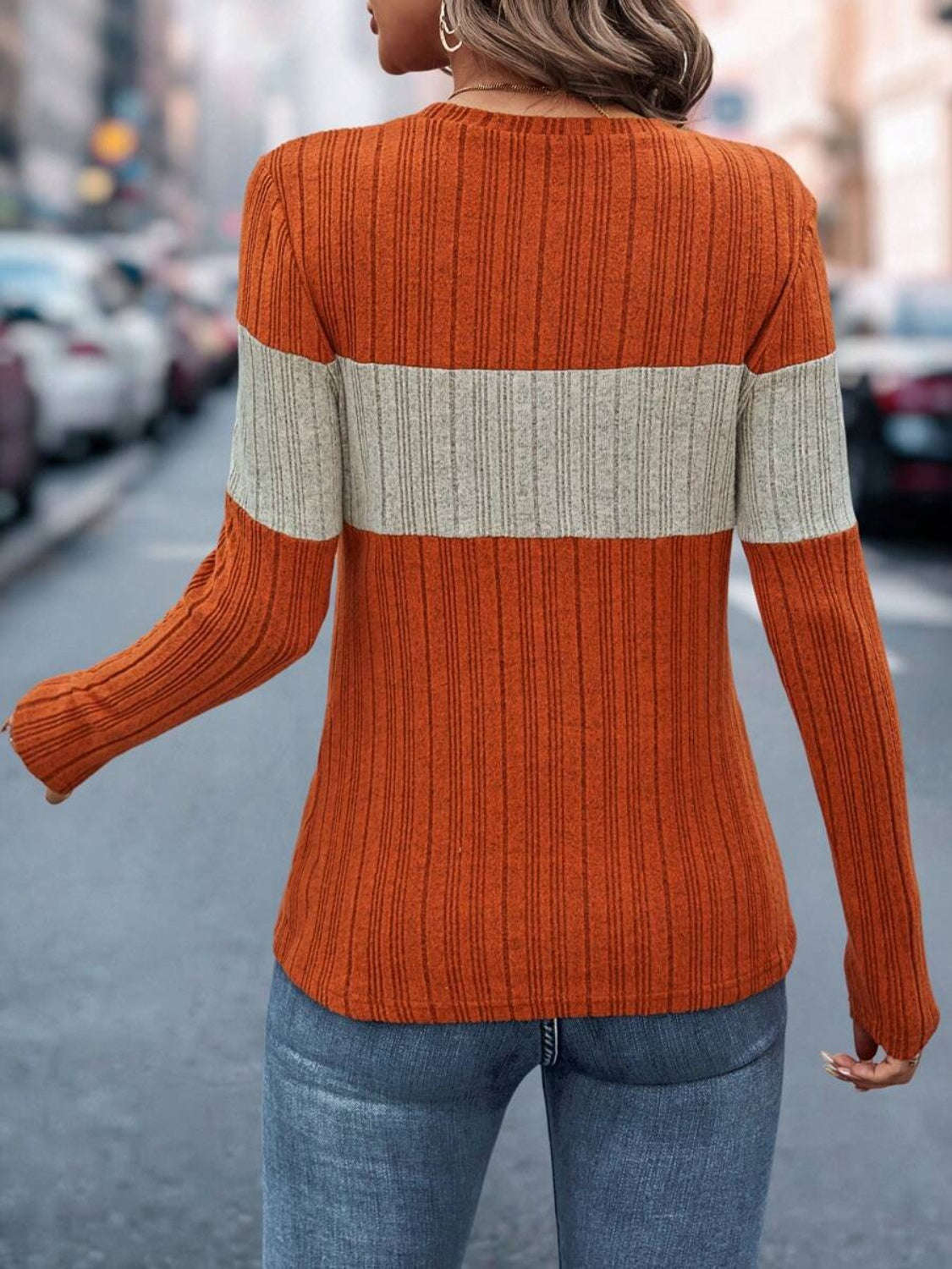 Color Block Knit Long Sleeve Top