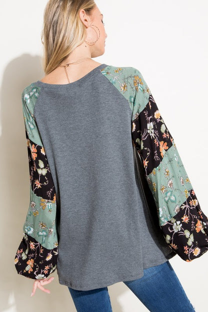 Floral Mixed Puff Long Sleeve Top