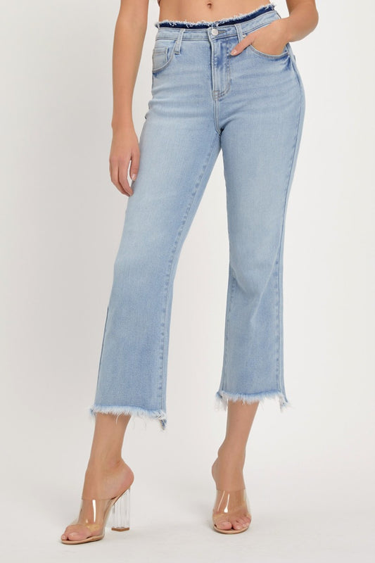 RISEN High Rise Raw Edge Crop Jeans