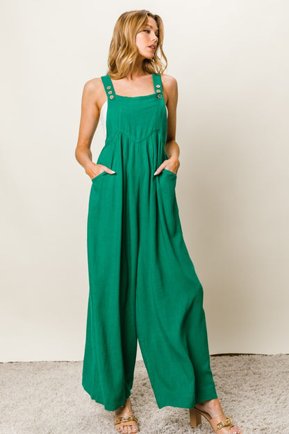 BiBi Textured Sleeveless Wide Leg Jumpsuit