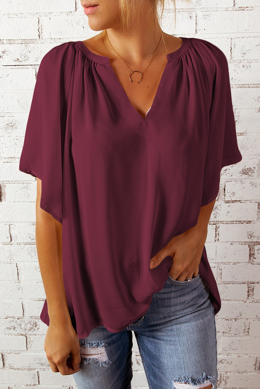 Gathered Flutter Sleeve Top