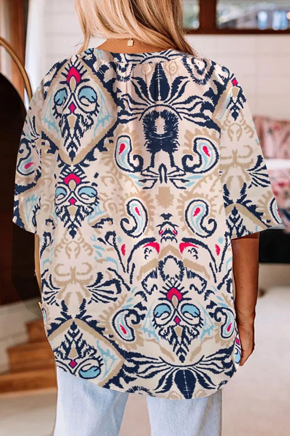 Paisley Notched Sleeve Blouse