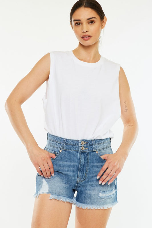 Kancan  High Rise Raw Hem Denim Shorts