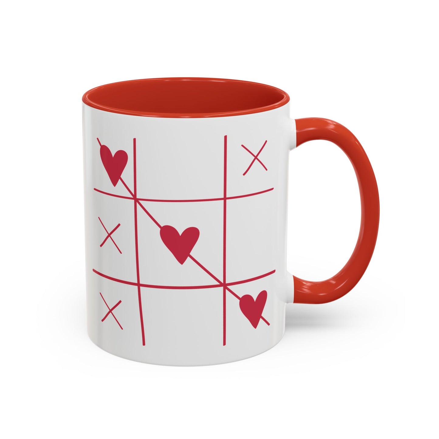 Heart Tic-Tac-Toe Accent Coffee Mug — Romantic Valentine’s Gift (11/15 oz)