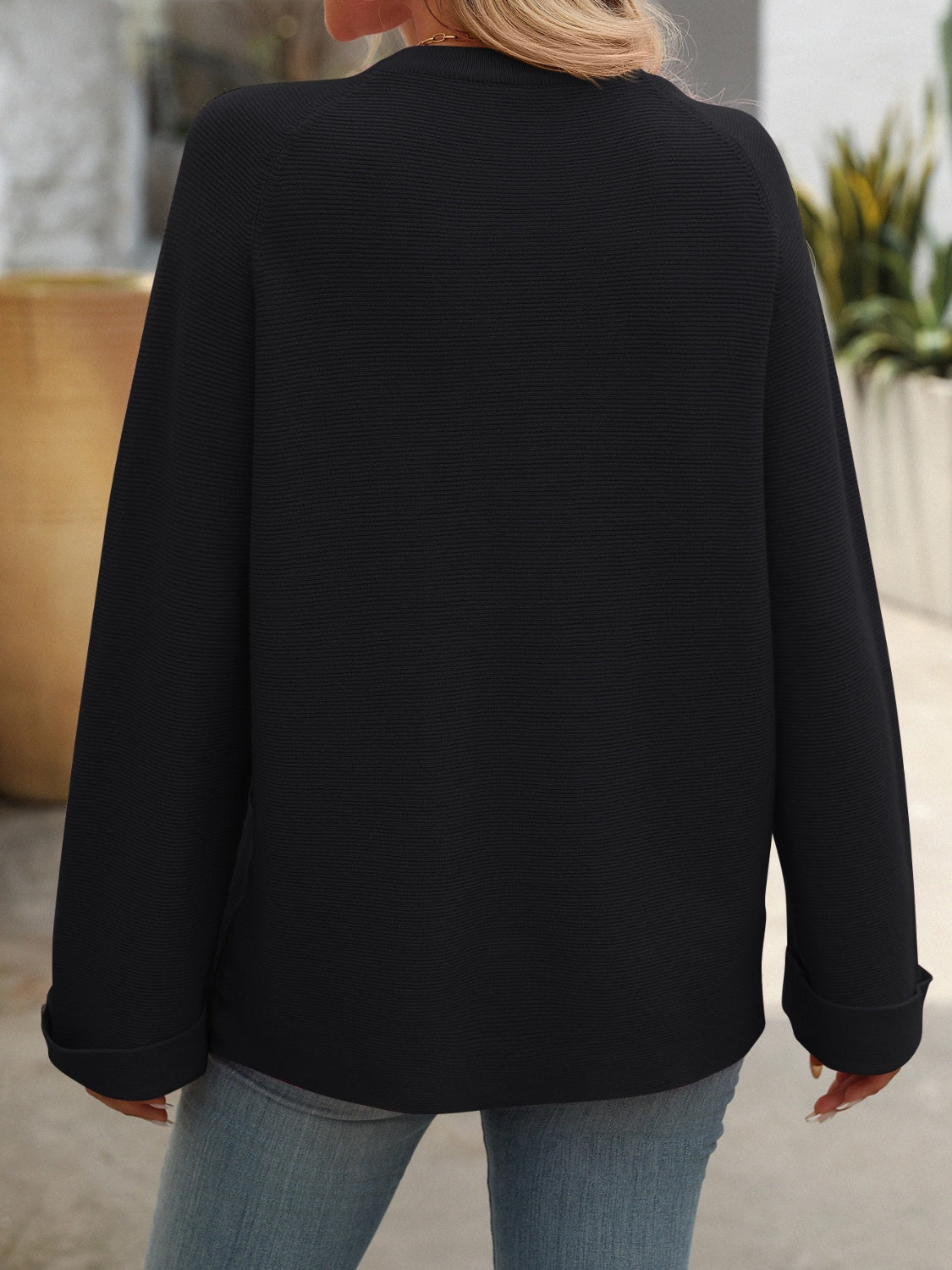 Long Sleeve Sweater With Flair Button Detail Sleeves