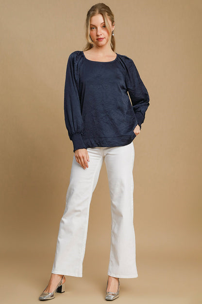 Umgee Wrinkled Lantern Sleeve Blouse