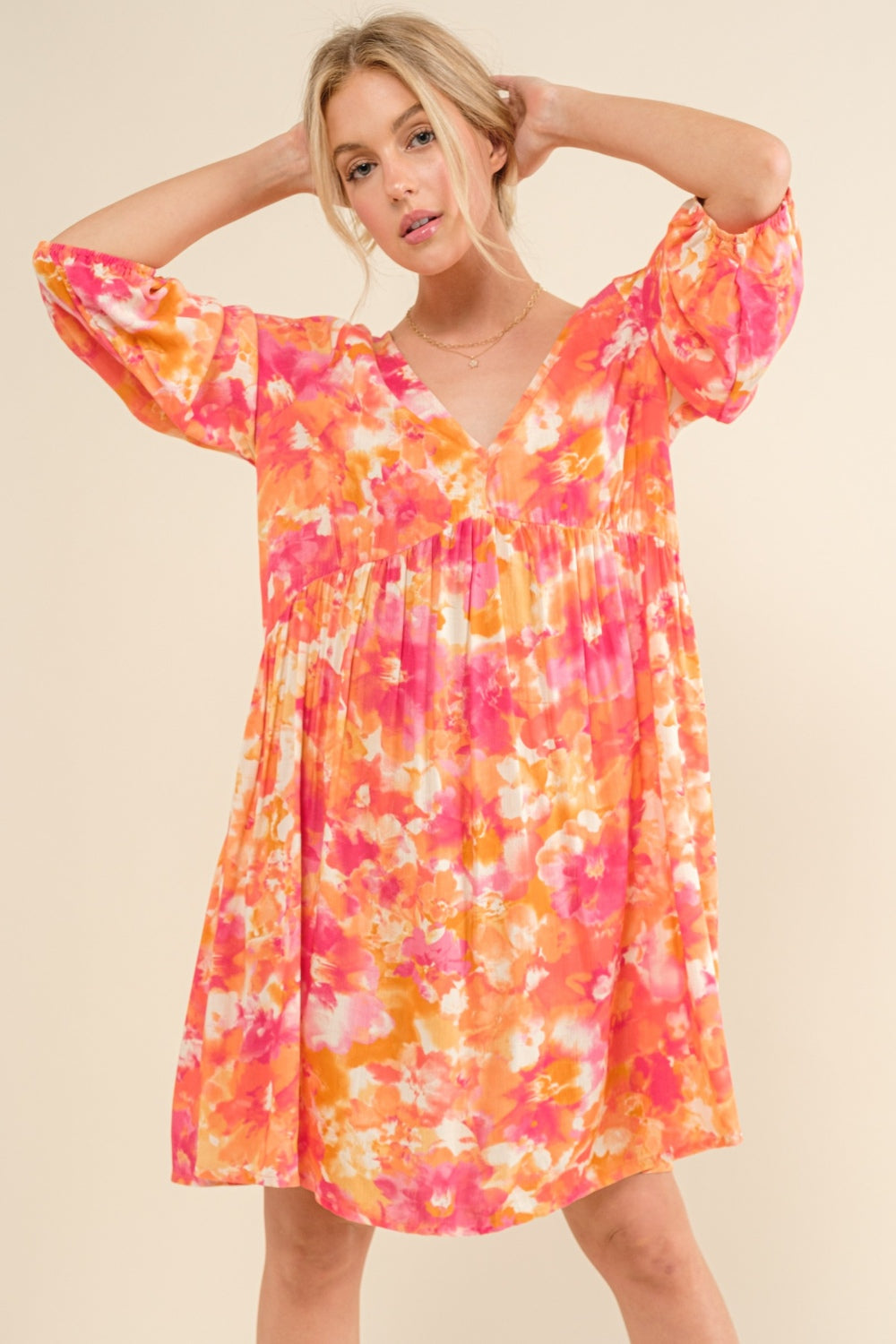 Floral Printed Tie Back Long Sleeve Dress