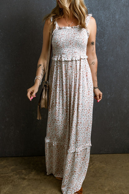 Ruffled Floral Sleeveless Maxi Dress