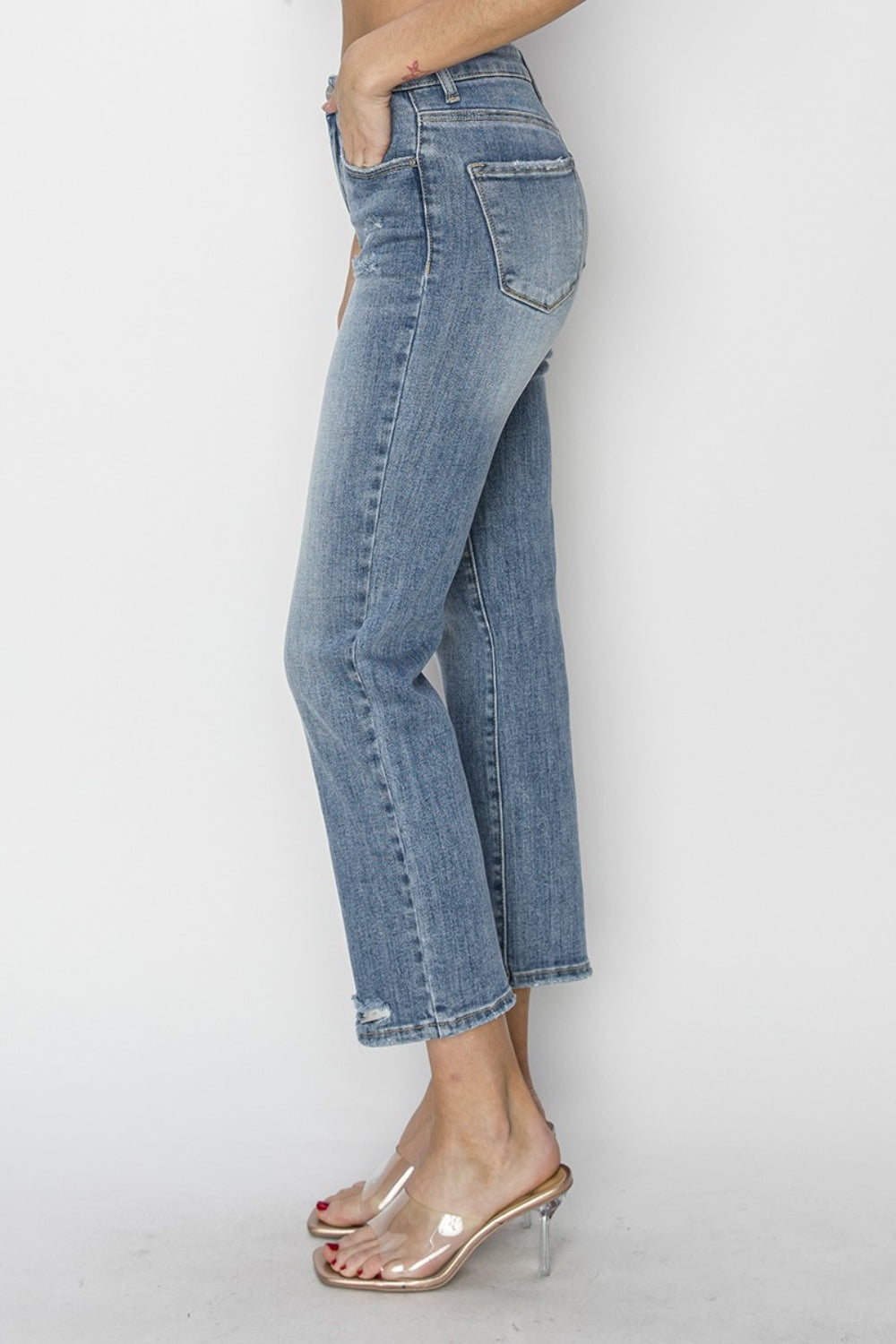 RISEN  High Waist Distressed Cropped Jeans