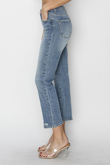 RISEN  High Waist Distressed Cropped Jeans