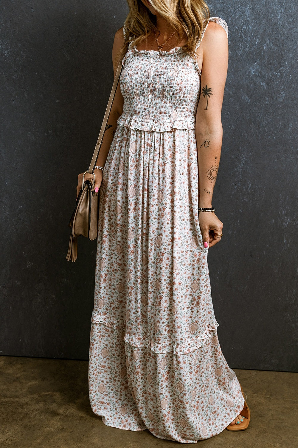 Ruffled Floral Sleeveless Maxi Dress