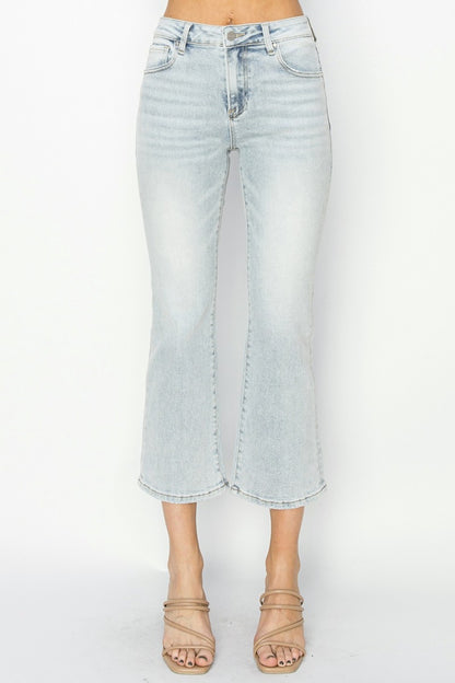 RISEN Mid Rise Cropped Flare Jeans