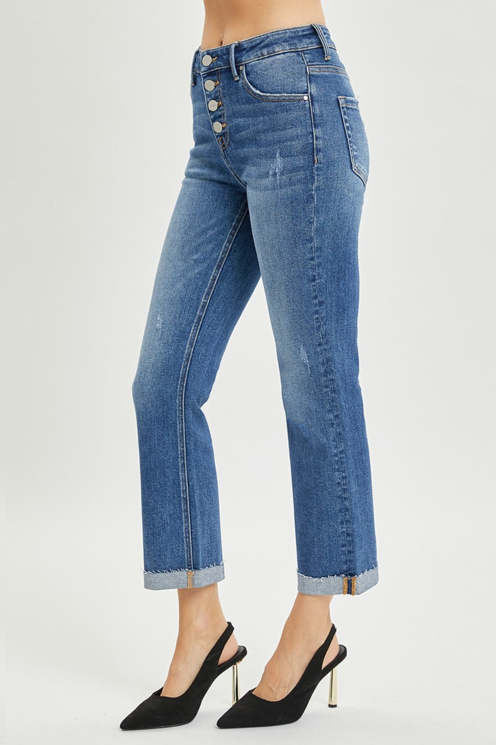 RISEN  Button Fly Cropped Bootcut Jeans