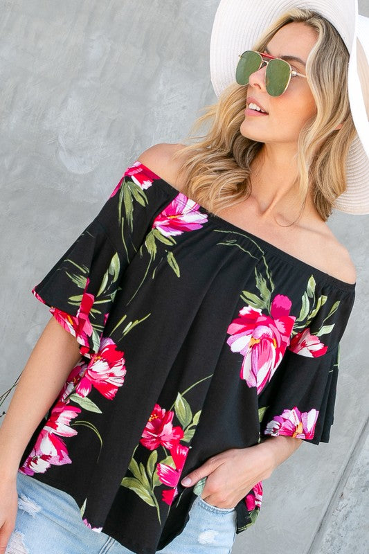 Floral Off Shoulder Top-PLUS