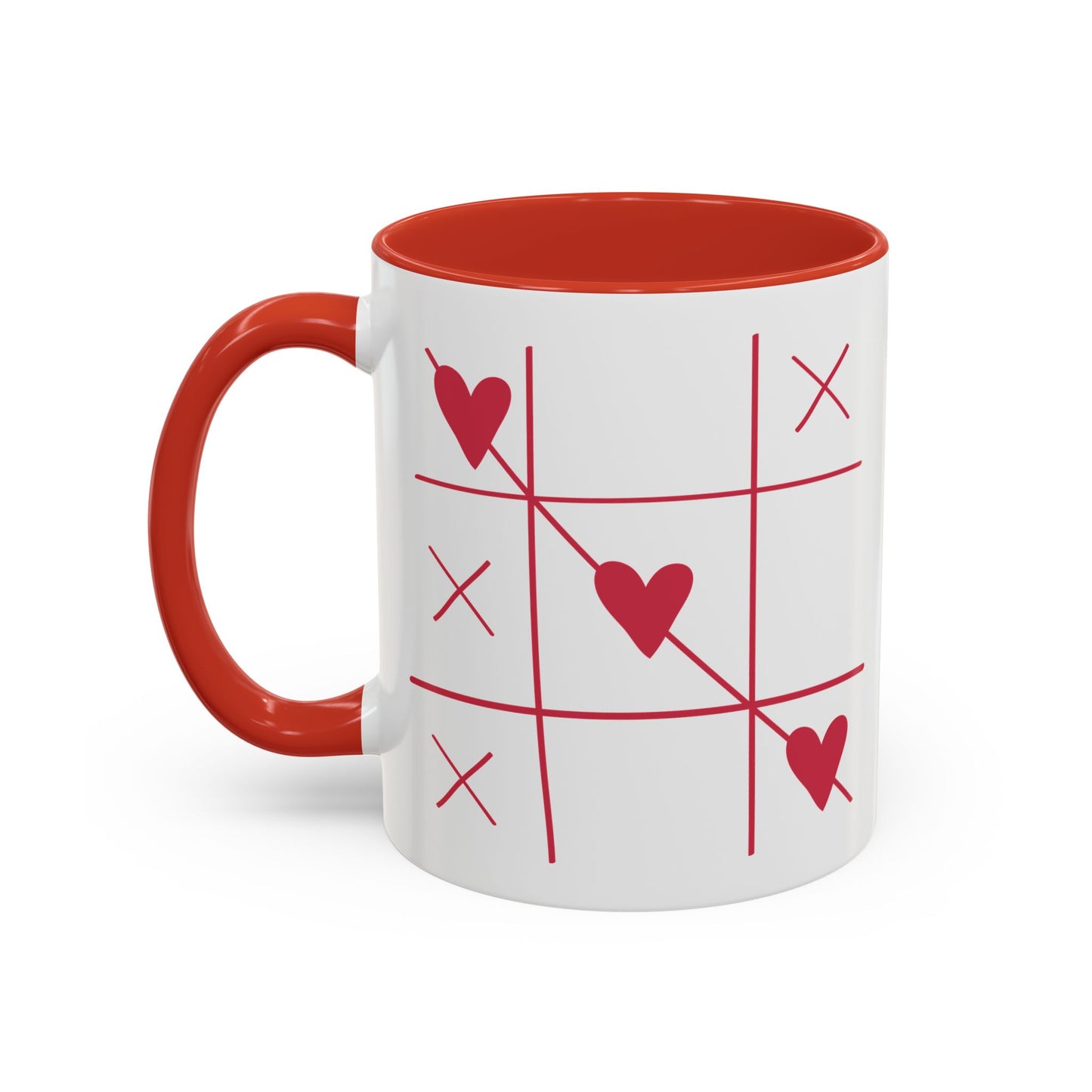 Heart Tic-Tac-Toe Accent Coffee Mug — Romantic Valentine’s Gift (11/15 oz)