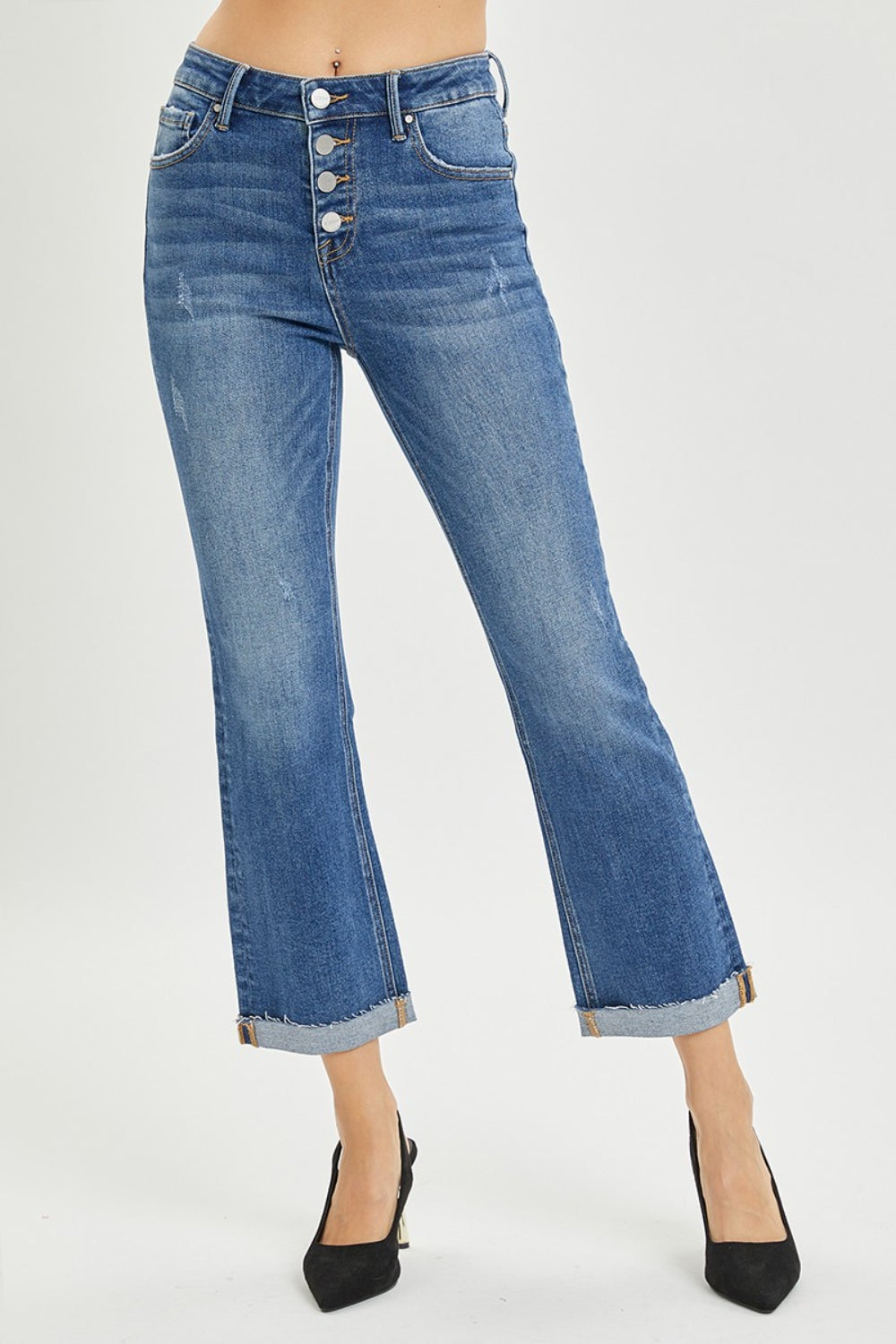 RISEN  Button Fly Cropped Bootcut Jeans