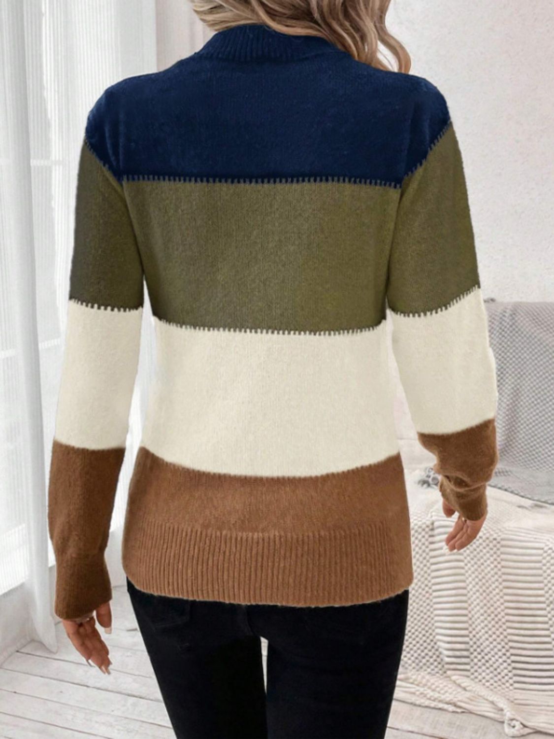 Color Block Mock Neck Sweater