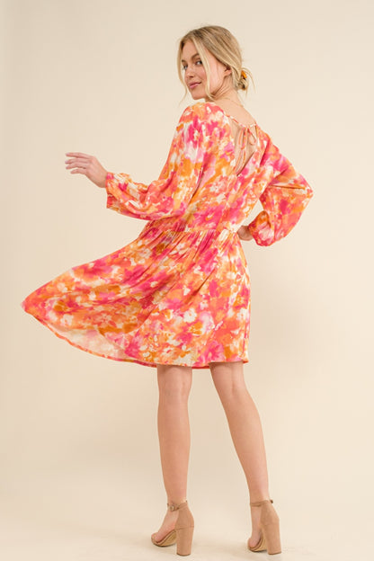 Floral Printed Tie Back Long Sleeve Dress