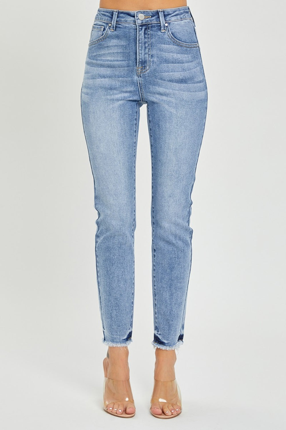 RISEN High Rise Frayed Hem Skinny Jeans