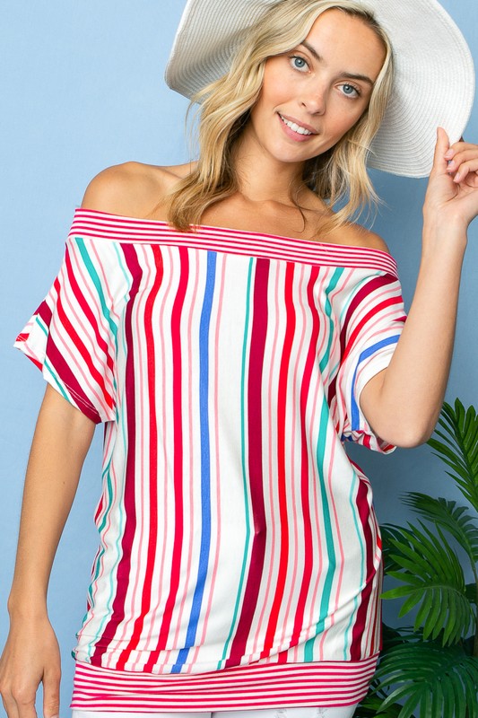 Multi Stripe Off Shoulder Top-Plus