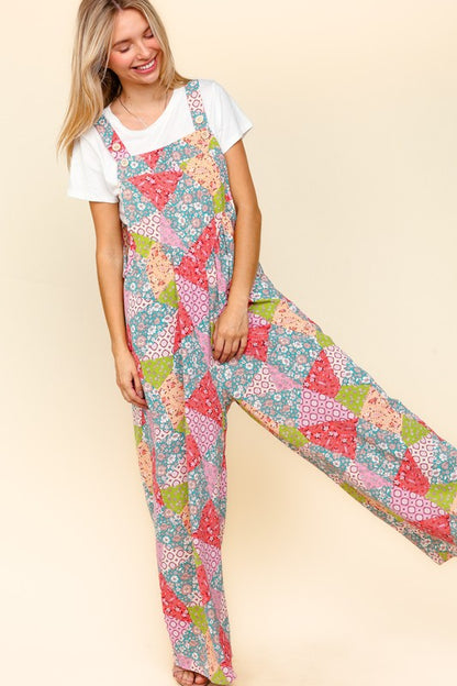 Haptics Printed Wide Leg Overalls with Side Pockets