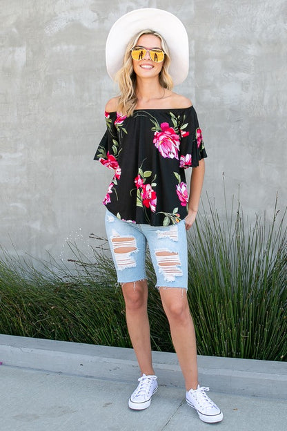 Floral Off Shoulder Top-PLUS