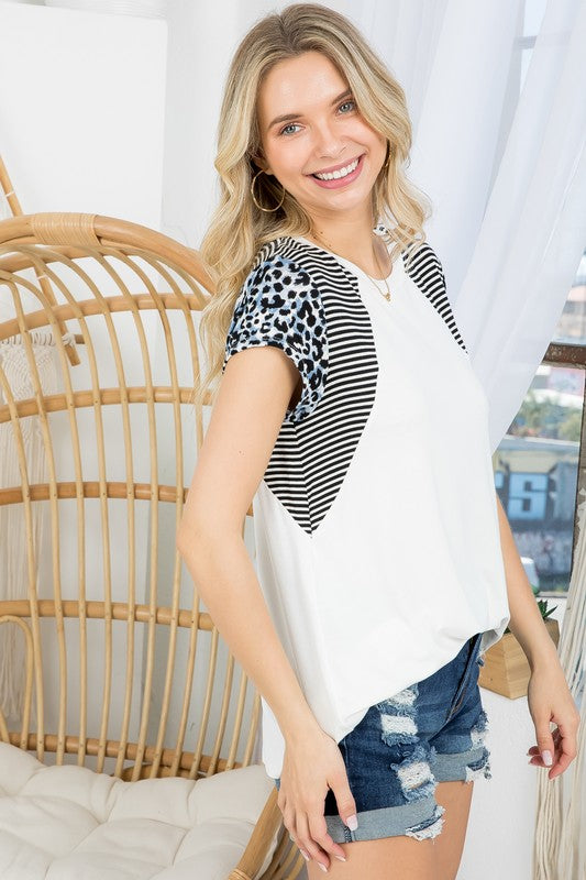 Animal Print & Stripe Colorblock Top-Plus