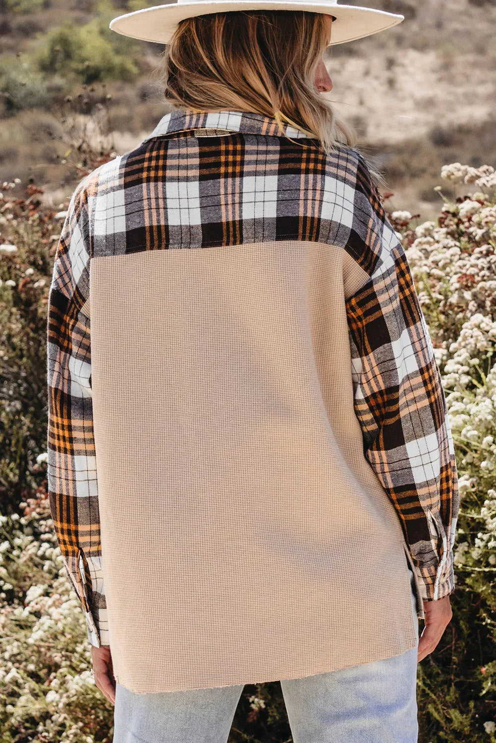 Pocketed Plaid Dropped Shoulder Shacket