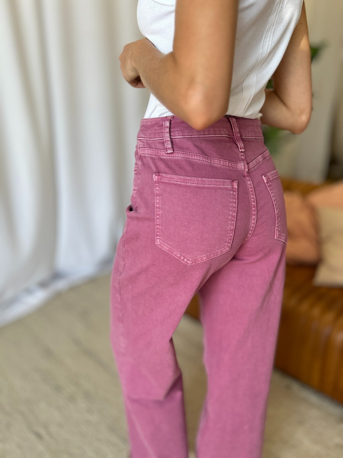 RFM High Rise Garment Dyed Wide Leg Jeans
