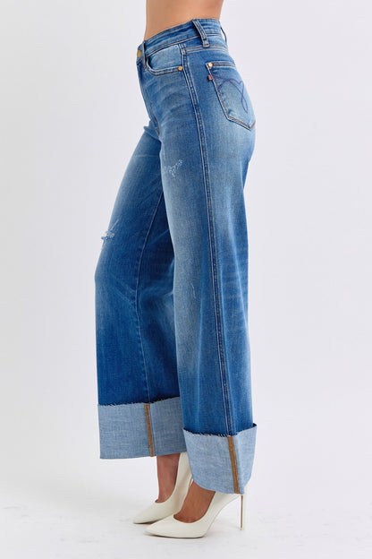 Judy Blue Distressed High Waist Wide Leg Jeans