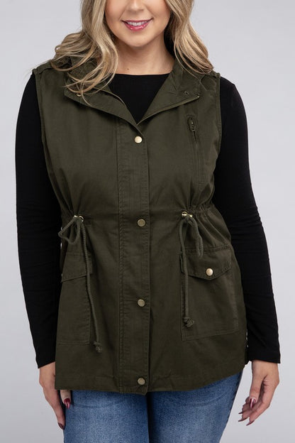 Drawstring Waist Military Hoodie Vest-Plus