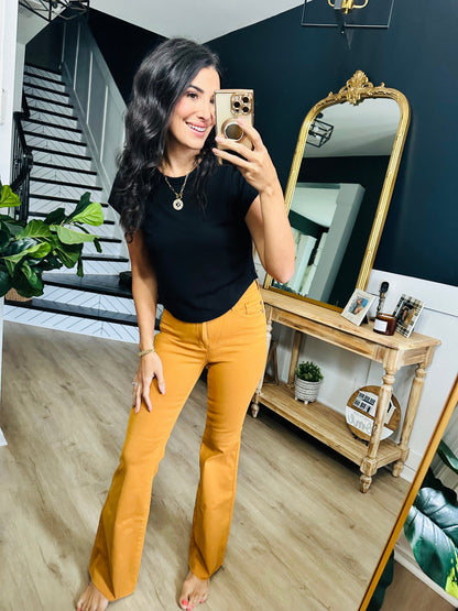 Melinda High Rise Tummy Control Flare Jeans in Marigold by Judy Blue