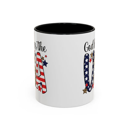 God Bless the USA Accent Coffee Mug – Patriotic Stars & Leopard 11/15oz